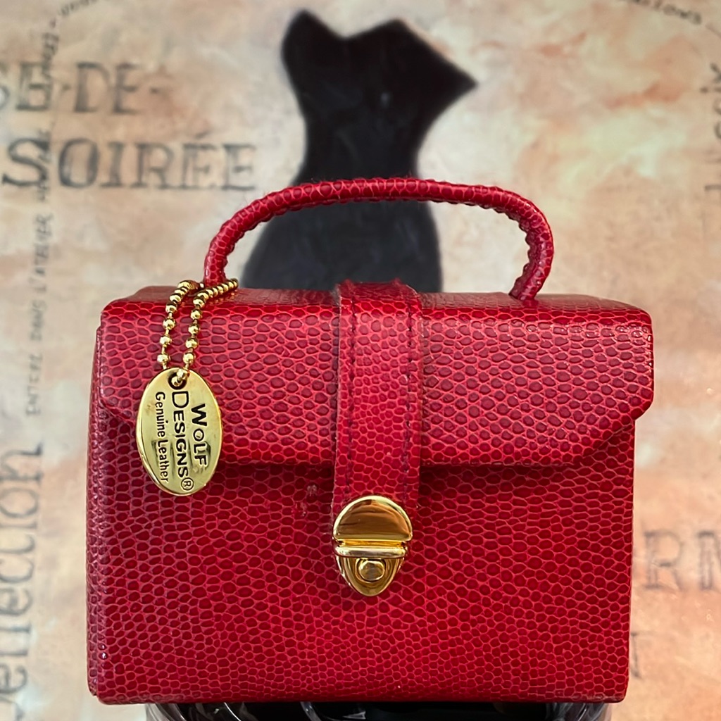 Wolf Designs Genuine Leather Small Red Jewelry Travel Case